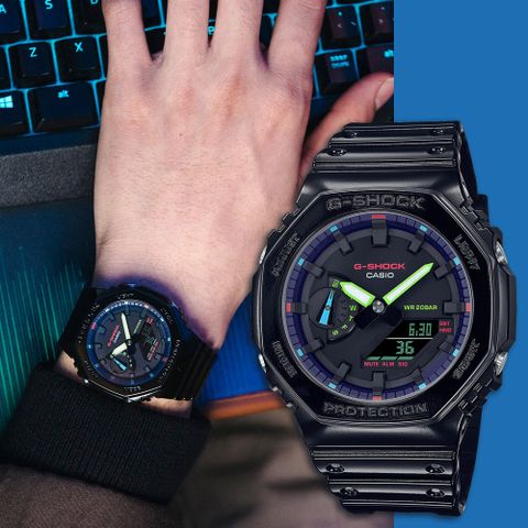熱銷品牌▼日系手錶CASIO 卡西歐 G-SHOCK AI 探索虛擬彩虹系列雙顯錶 GA-2100RGB-1A