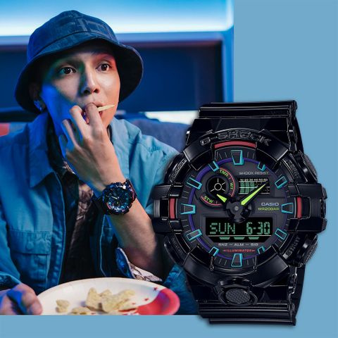 CASIO 卡西歐 G-SHOCK AI 探索虛擬彩虹系列雙顯錶 GA-700RGB-1A