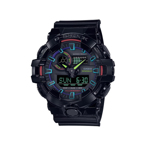 CASIO 卡西歐 【 G-SHOCK】虛擬彩虹系列雙顯運動腕錶-亮面黑/GA-700RGB-1A/台灣總代理公司貨享一年保固