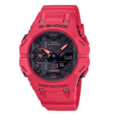 CASIO 卡西歐 G-SHOCK 藍牙連線 碳纖維核心防護雙顯手錶-火焰紅 GA-B001-4A