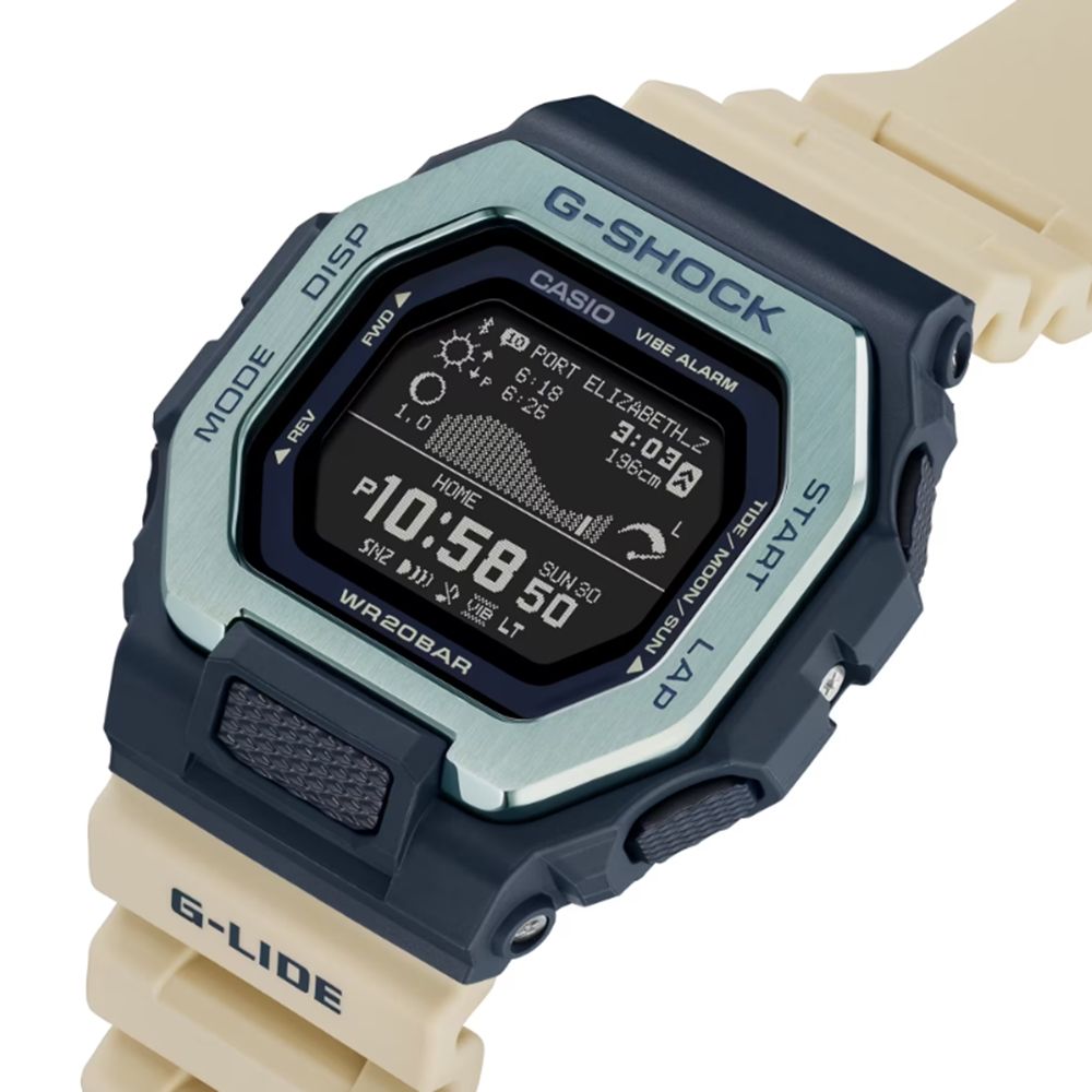 CASIO 卡西歐 G-SHOCK G-LIDE系列經典設計衝浪者潮汐電子錶_白X藍_GBX-100TT-2_46mm