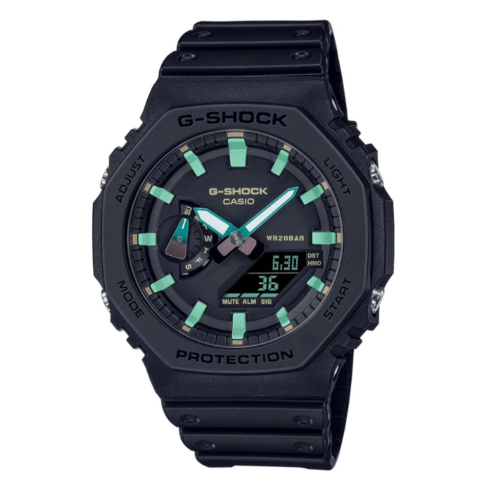 CASIO 卡西歐 G-SHOCK新古典金屬質感雙顯手錶_黑X綠X棕_GA-100RC-1A_51.2mm