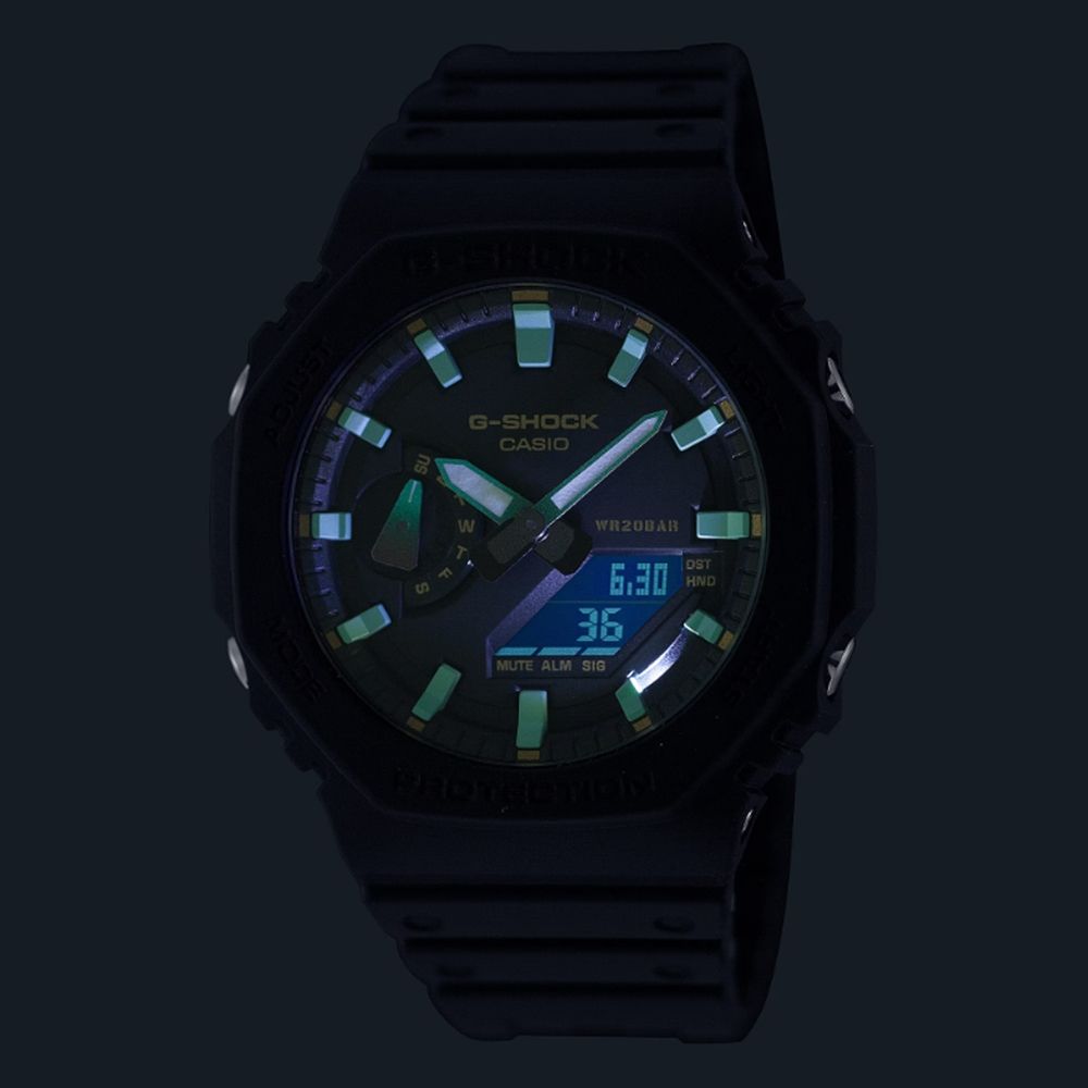 CASIO 卡西歐 G-SHOCK新古典金屬質感雙顯手錶_黑X綠X棕_GA-100RC-1A_51.2mm