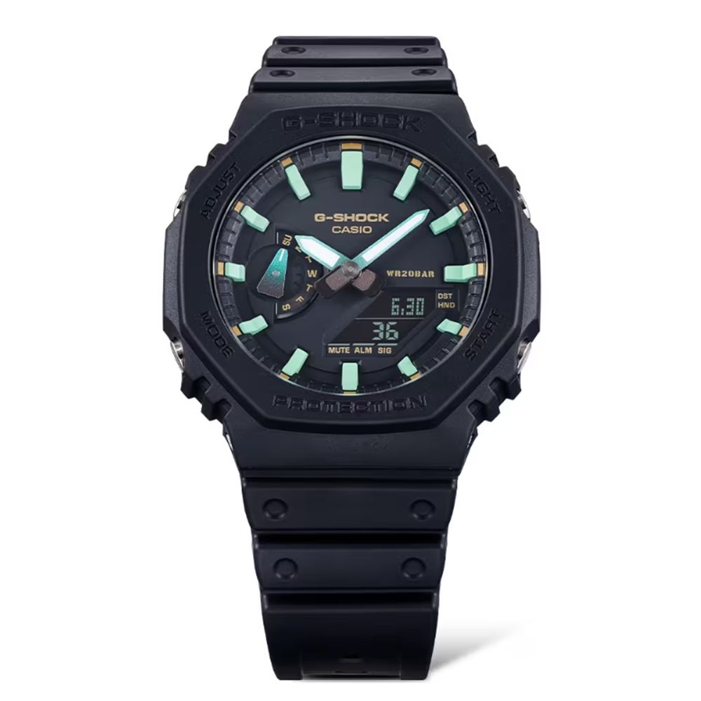 CASIO 卡西歐 G-SHOCK新古典金屬質感雙顯手錶_黑X綠X棕_GA-100RC-1A_51.2mm