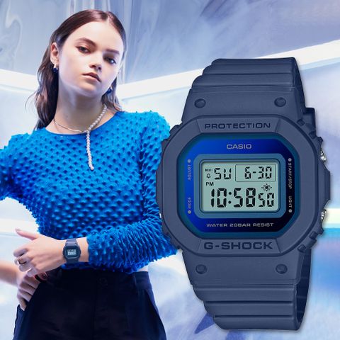 送熱敷眼罩，送完為止CASIO G-SHOCK 金屬質感優雅霧面方形計時錶/藍/GMD-S5600-2