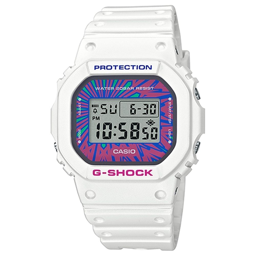 CASIO 卡西歐】G-SHOCK 繽紛撞色手錶DW-5600DN-7-白x多彩/48.9mm