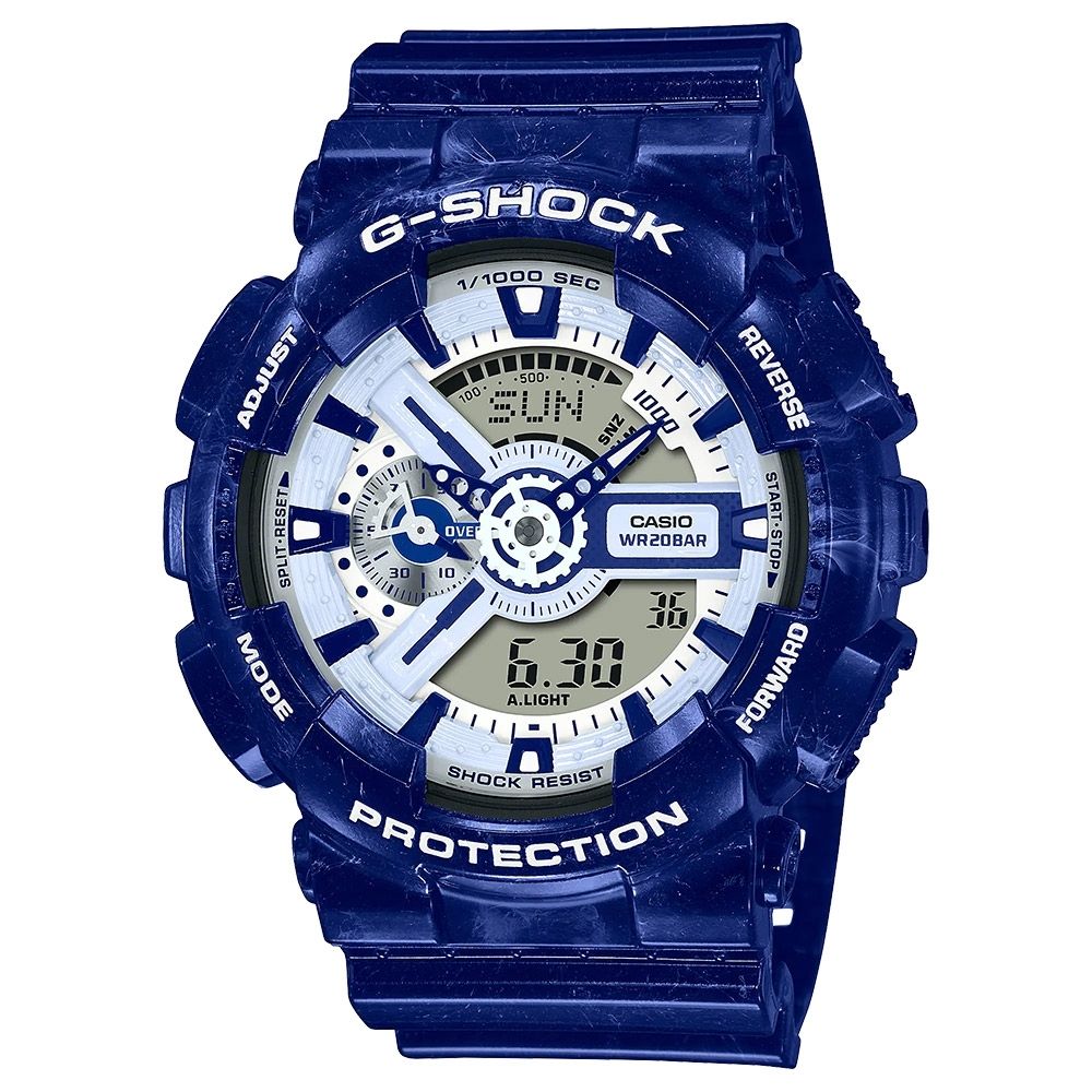 CASIO 卡西歐 G-SHOCK 青花瓷系列 雙顯手錶 GA-110BWP-2A