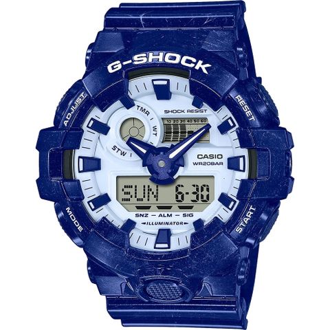 CASIO 卡西歐 G-SHOCK 青花瓷系列 雙顯手錶 GA-700BWP-2A