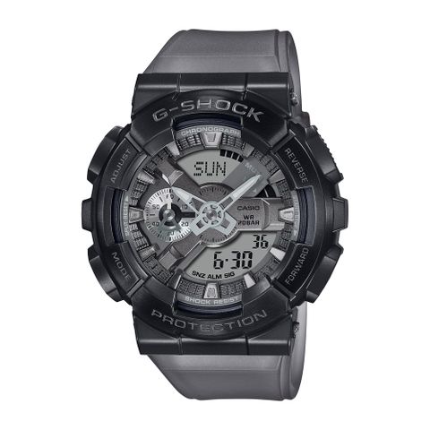 【CASIO 卡西歐】G-SHOCK 金屬錶殼 半透明錶帶 人氣雙顯手錶_灰透_GM-110MF-1A_48.8mm