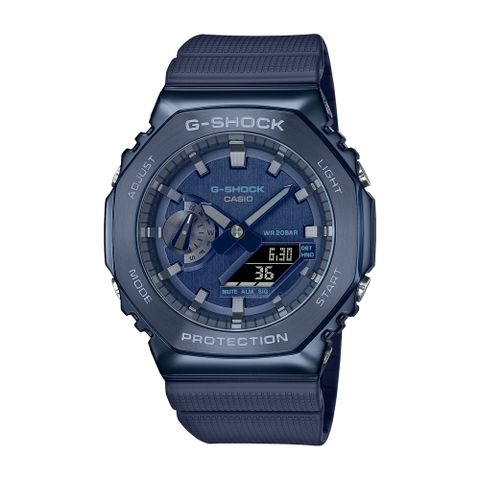 【CASIO 卡西歐】 G-SHOCK 八角金屬錶殼 雙顯手錶-藍_GM-2100N-2A_44.4mm