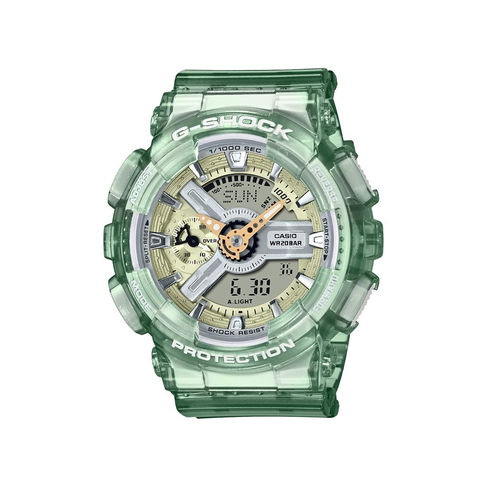 CASIO 卡西歐 G-SHOCK 金屬光澤 半透明雙顯手錶-透綠_GMA-S110GS-3A_45.9mm