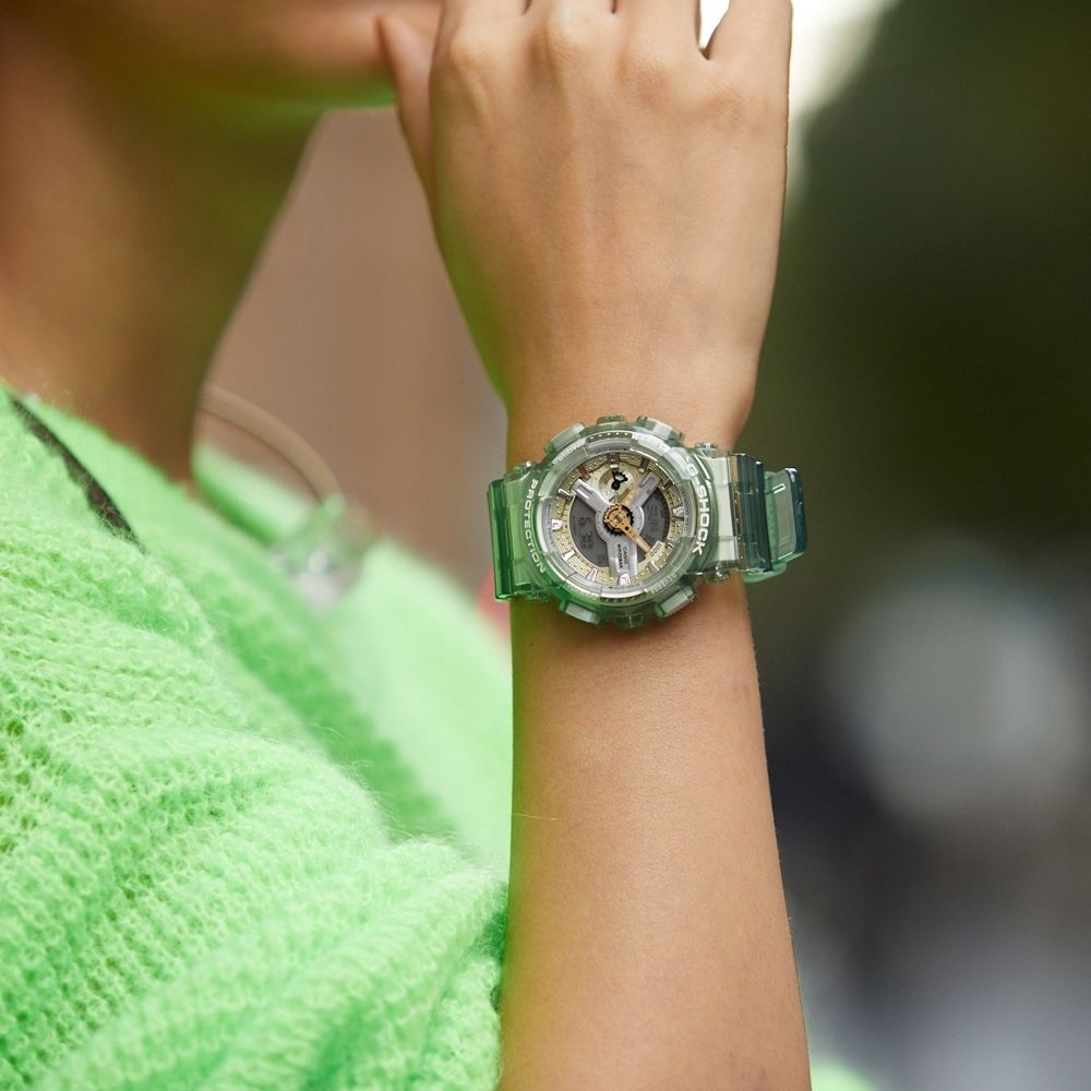 CASIO 卡西歐 G-SHOCK 金屬光澤 半透明雙顯手錶-透綠_GMA-S110GS-3A_45.9mm