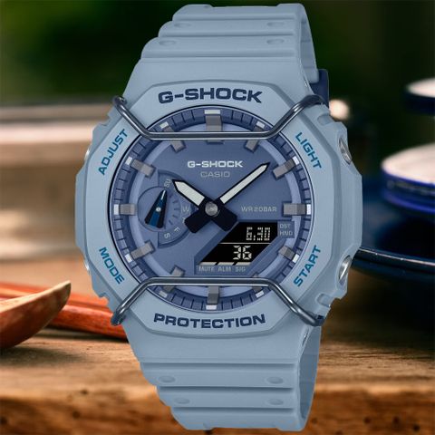 ▶新款到貨◀CASIO卡西歐 G-SHOCK 農家橡樹 金屬框 霧面雙顯腕錶 母親節 禮物 GA-2100PT-2A