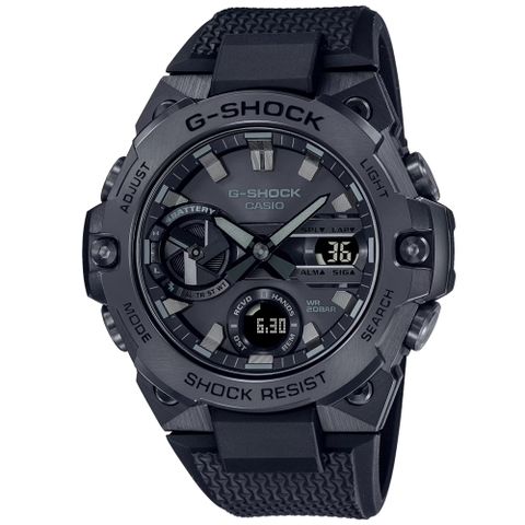 CASIO卡西歐 G-SHOCK 太陽能x藍牙連線 多功能雙顯腕錶 母親節 禮物 GST-B400BB-1A