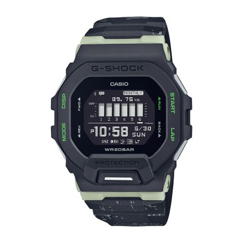 CASIO 卡西歐 G-SHOCK G-SQUAD系列 藍牙運動電子錶_迷彩X黑X綠_GBD-200LM-1_45.9mm