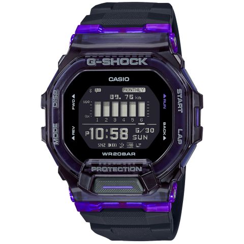 CASIO 卡西歐 G-SHOCK 潮流領袖藍牙連線耐衝擊運動樹脂腕錶/黑x紫框(GBD-200SM-1A6)