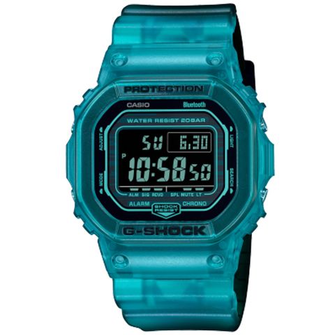 CASIO 卡西歐 G-SHOCK 方形漸層半透明藍牙數位腕錶/藍(DW-B5600G-2)