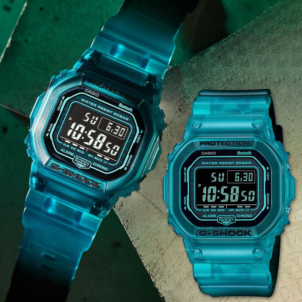 CASIO G-SHOCK 智慧藍芽半透明漸變方形計時錶/藍/DW-B5600G-2 - PChome