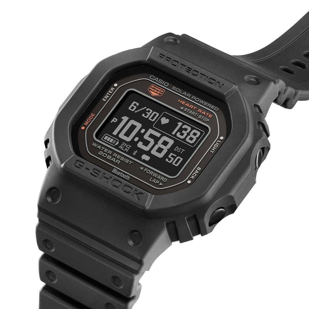 CASIO 卡西歐  G-SHOCK 心率偵測 藍牙 太陽能電力 簡約黑 經典方型 運動系列 DW-H5600-1_44.5mm