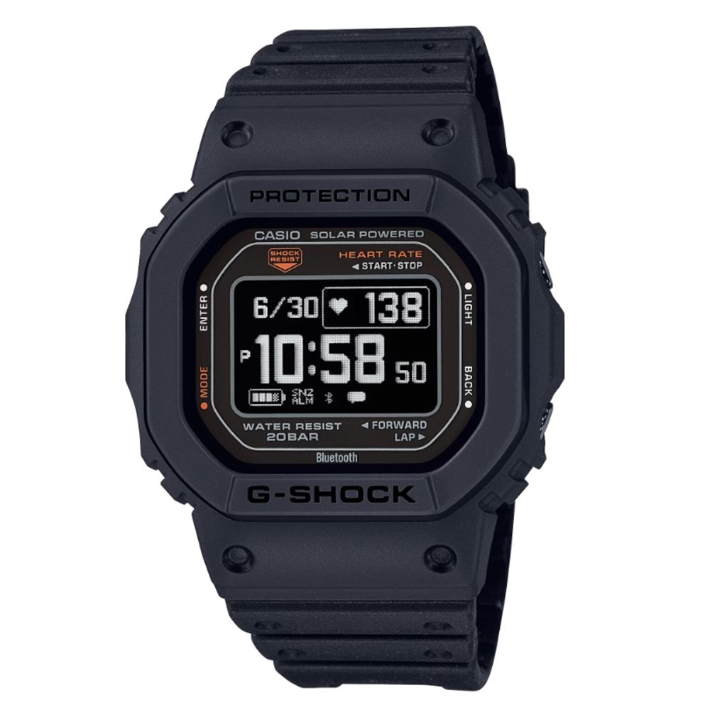 CASIO 卡西歐】 G-SHOCK 心率偵測太陽能電力簡約黑經典方型運動系列DW