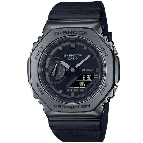 【CASIO 卡西歐】G-SHOCK 時尚風潮八角錶殼耐衝擊運動雙顯腕錶/黑(GM-2100BB-1A)