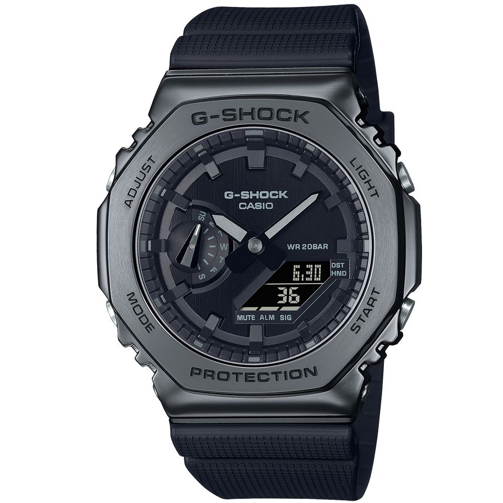 CASIO 卡西歐 G-SHOCK 八角錶殼耐衝擊運動雙顯腕錶/黑(GM-2100BB-1A)