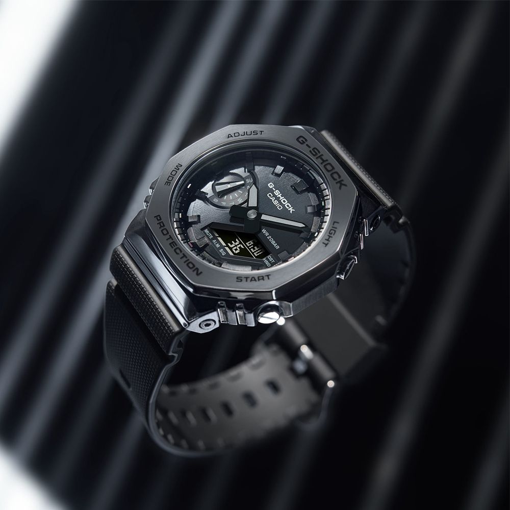 CASIO 卡西歐 G-SHOCK 八角錶殼耐衝擊運動雙顯腕錶/黑(GM-2100BB-1A)