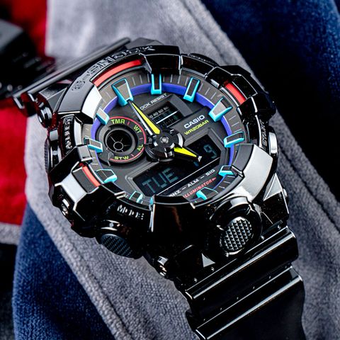 CASIO 卡西歐 G-SHOCK 搖滾電音雙顯腕錶/黑(GA-700RGB-1A)