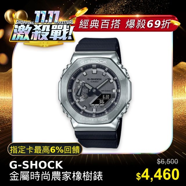 CASIO G-SHOCK 金屬時尚農家橡樹計時錶/銀/GM-2100-1A - PChome 24h購物