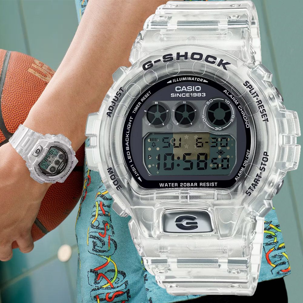 CASIO 卡西歐 G-SHOCK 40週年限定 透明錶面 電子腕錶 DW-6940RX-7