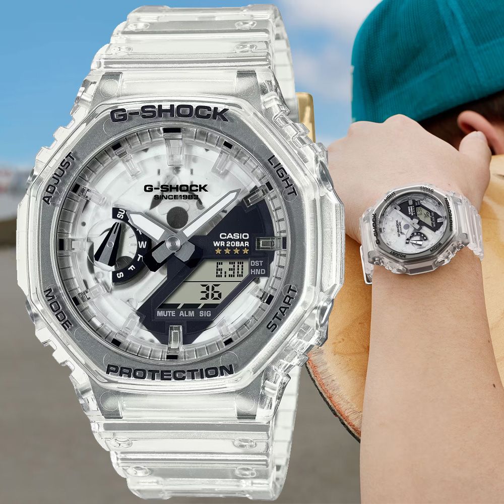 CASIO 卡西歐G-SHOCK 40週年限定透明錶面八角雙顯腕錶GA-2140RX-7A