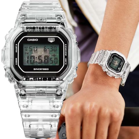 CASIO 卡西歐 G-SHOCK 40周年Clear Remix 透明錶盤 方形電子錶(DW-5040RX-7 防水200米)