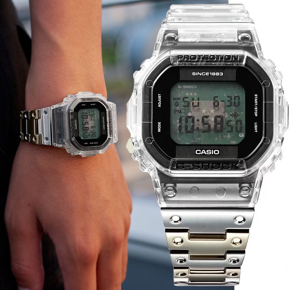 CASIO 卡西歐G-SHOCK 40周年Clear Remix 透明錶盤異材質錶帶電子錶(DWE