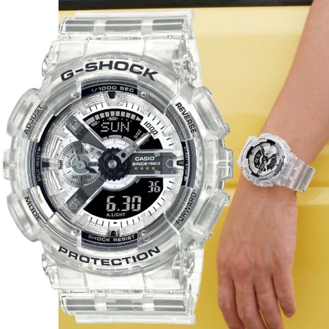 CASIO 卡西歐 G-SHOCK 40周年Clear Remix 透明錶殼按鈕 圓形雙顯錶(GA-114RX-7A 防水200米)