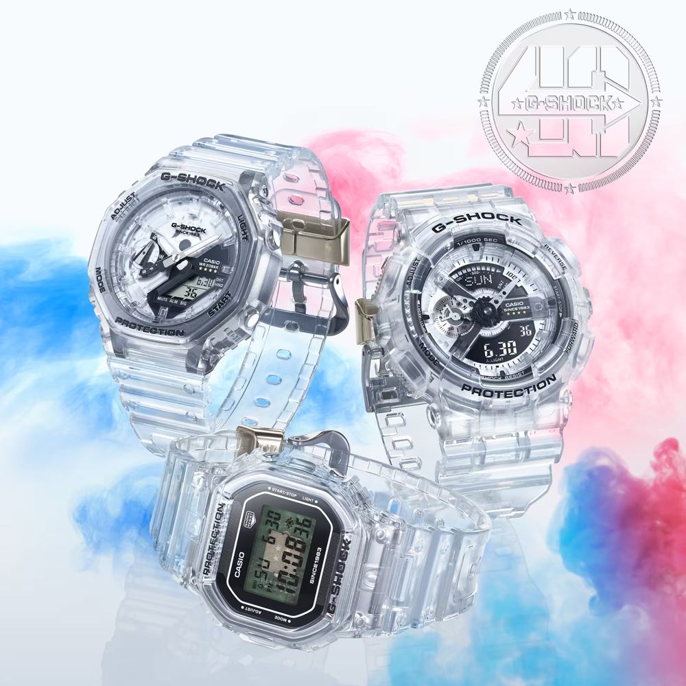 CASIO 卡西歐G-SHOCK 40周年Clear Remix 透明錶盤八角形雙顯錶(GA