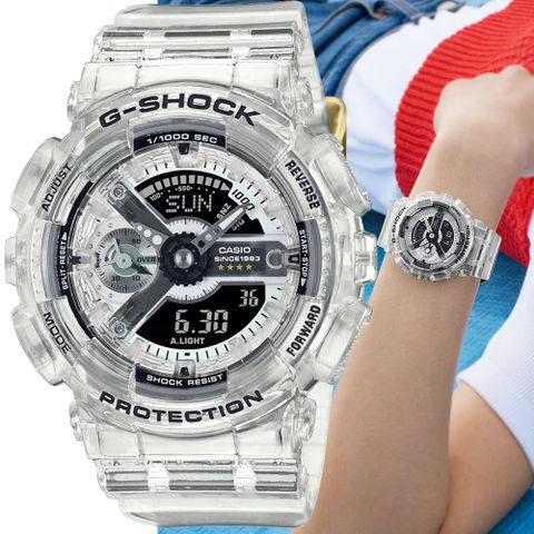 CASIO 卡西歐 G-SHOCK 40周年Clear Remix 透明錶殼按鈕 小圓雙顯錶(GMA-S114RX-7A 防水200米)
