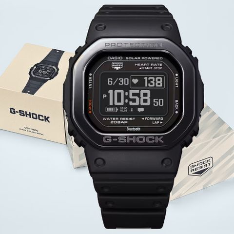 CASIO 卡西歐 G-SHOCK G-SQUAD 太陽能智慧藍芽 心率監測 金屬框多功能方形運動錶-黑(DW-H5600MB-1 防水200米)