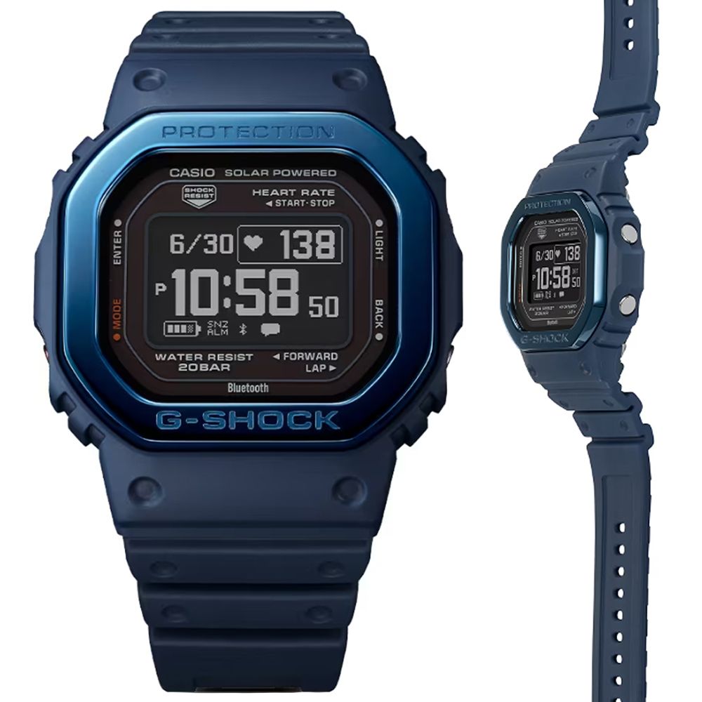 CASIO 卡西歐G-SHOCK G-SQUAD 太陽能智慧藍芽心率監測金屬框多功能方形