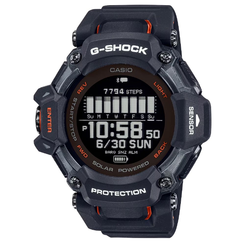 CASIO 卡西歐G-SHOCK G-SQUAD 太陽能藍芽GPS心率監測多功能運動錶-黑橘