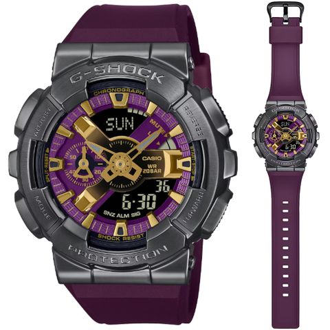 CASIO 卡西歐 G-SHOCK 沙漠越野 金屬錶殼霧面半透明大圓雙顯錶-灰紫紅(GM-110CL-6A 防水200米)