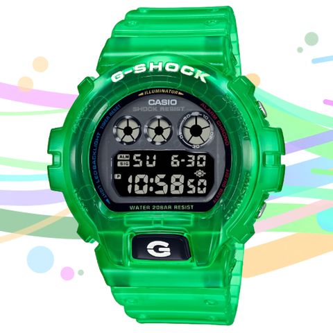CASIO 卡西歐 G-SHOCK 復古懷舊 半透明繽紛三眼數位電子錶-綠 (DW-6900JT-3 防水200米)