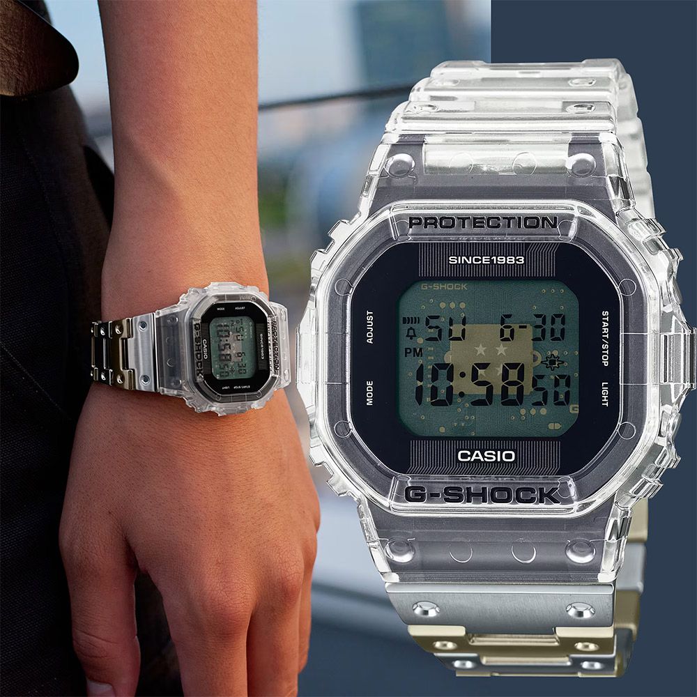 CASIO 卡西歐G-SHOCK 40周年透明限量版透視機芯手錶DWE-5640RX-7