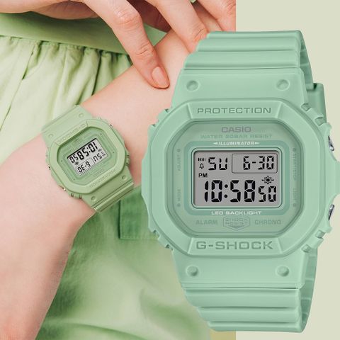 CASIO 卡西歐 G-SHOCK 青蘋果綠方形女錶 GMD-S5600BA-3