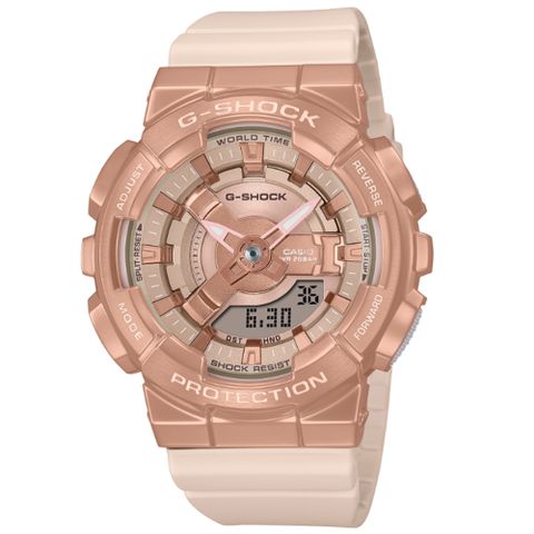 【CASIO 卡西歐】G-SHOCK 小巧輕盈 優雅玫瑰金  玫瑰金X粉米色_GM-S110PG-4A_42mm