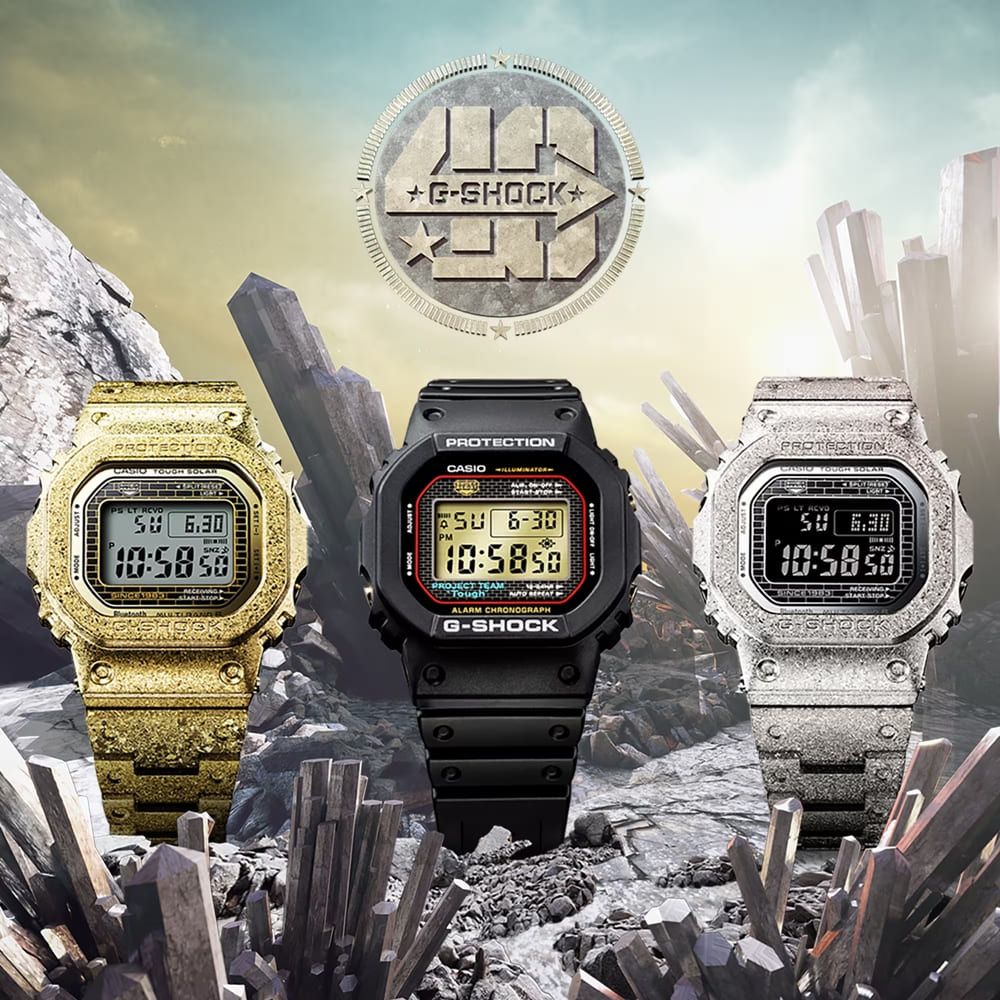 CASIO 卡西歐】G-SHOCK 40週年限定電波藍牙太陽能全金屬百搭銀GMW