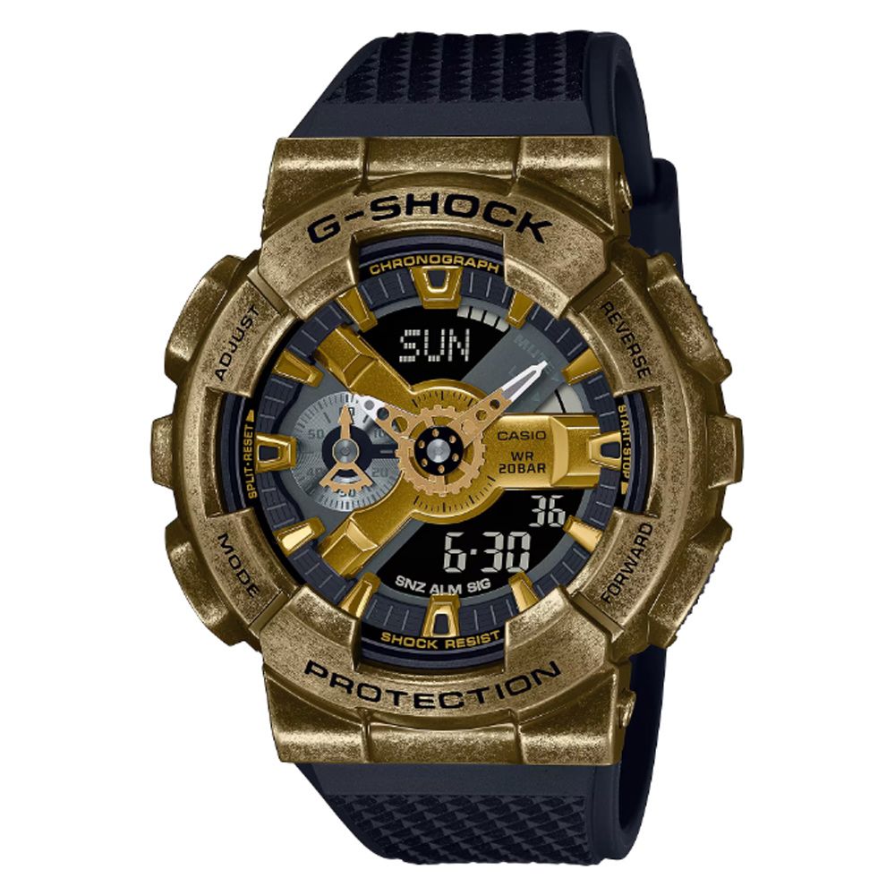 CASIO 卡西歐   G-SHOCK 復古科幻世界 仿舊銅色質感金屬框雙顯錶-金色(GM-110VG-1A9 防水200米)
