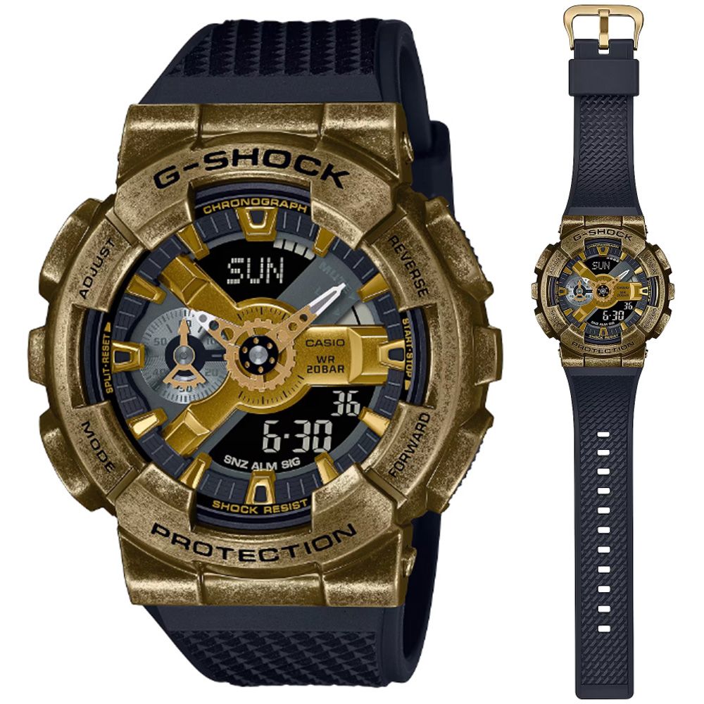 CASIO 卡西歐   G-SHOCK 復古科幻世界 仿舊銅色質感金屬框雙顯錶-金色(GM-110VG-1A9 防水200米)