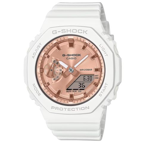 ▶新款上市◀CASIO卡西歐 G-SHOCK 八角形錶殼 粉紅金雙顯腕錶 母親節 禮物 GMA-S2100MD-7A