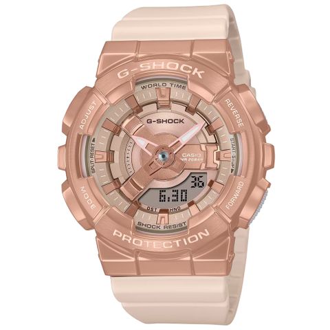 ▶新款上市◀CASIO卡西歐 G-SHOCK 閃耀粉紅金 雙顯腕錶 母親節 禮物 GM-S110PG-4A