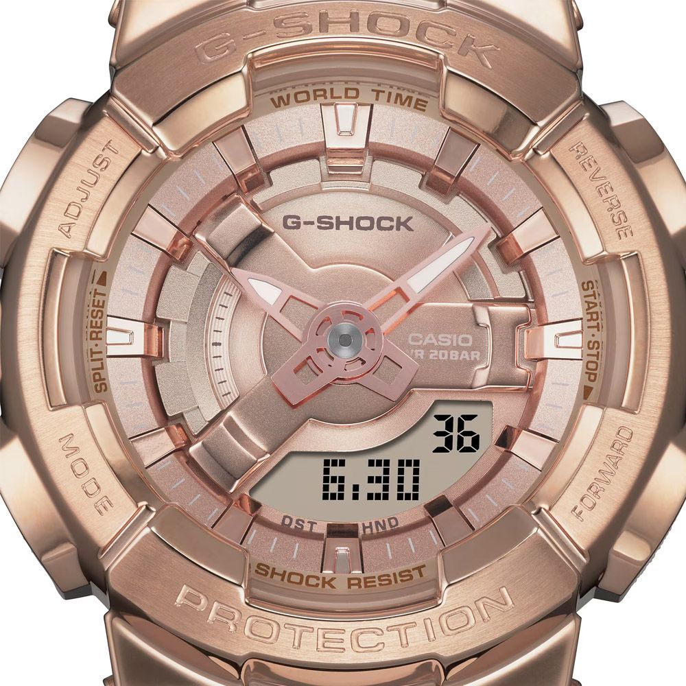 CASIO 卡西歐G-SHOCK 金屬質感耀眼粉紅金雙顯腕錶GM-S110PG-4A